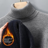 Men's Versatile Knitted Turtleneck Solid Color With Fur Sweater Bigbuy