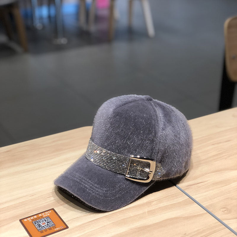 Street Fashion Diamond Baseball Korean Fashion Winter Warm Outdoor All-matching Peaked Cap Bigbuy