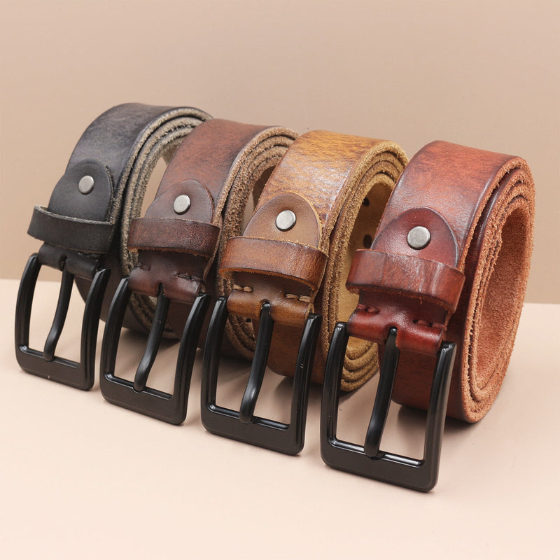Korean Style Personality Top Layer Leather Pin Buckle Black Buttons Men's Leather Belt Bigbuy