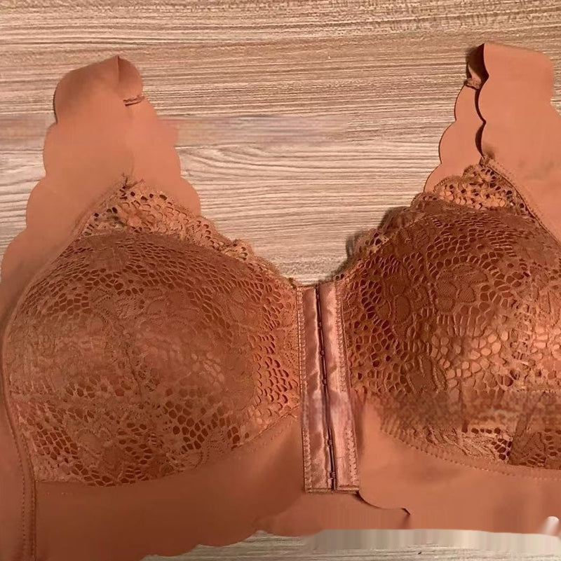French Style Lace Thin Gathering Bra Front Buckle Large Size Without Steel Ring Breathable Bigbuy