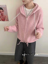 Double Zipper Hooded Knitted Niche Sweater Coat Bigbuy