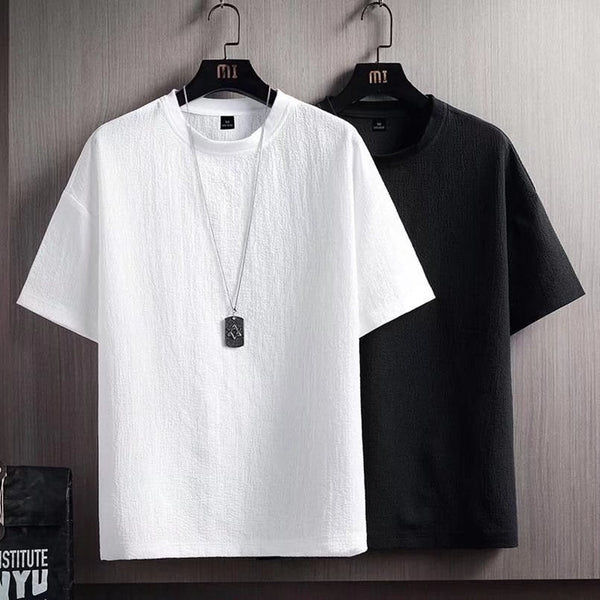 Summer New Men's Japanese Short Sleeve Round Neck Loose And Simple Bigbuy