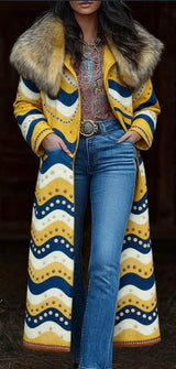 Fashion Retro Women's Coat, Warm Printed Long Coat Bigbuy