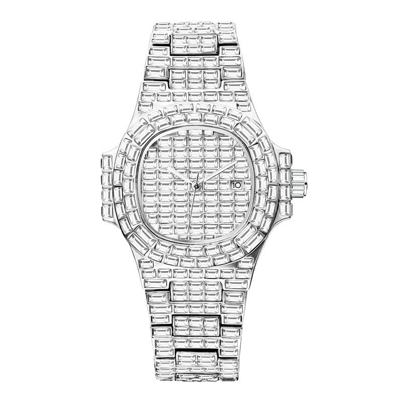 Full Square Diamond Casual Trend Waterproof Calendar Quartz Watch Bigbuy