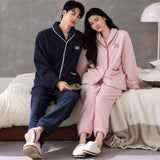Flannel Thick Warm Long Sleeves Coral Fleece Couple Pajamas Suit Bigbuy