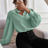 Women's Long-sleeved Single-row Button Loose Top Bigbuy