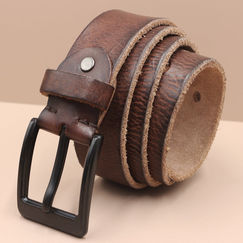 Korean Style Personality Top Layer Leather Pin Buckle Black Buttons Men's Leather Belt Bigbuy