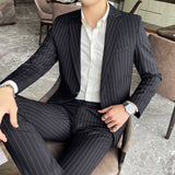 Men's Stripe Trendy Casual Handsome Two-piece Suit Bigbuy