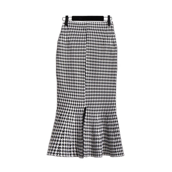 Women's Mid-length Tartan Skirt Western Style Slimming Split Fishtail Bigbuy