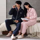Flannel Thick Warm Long Sleeves Coral Fleece Couple Pajamas Suit Bigbuy