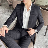 Men's Stripe Trendy Casual Handsome Two-piece Suit Bigbuy