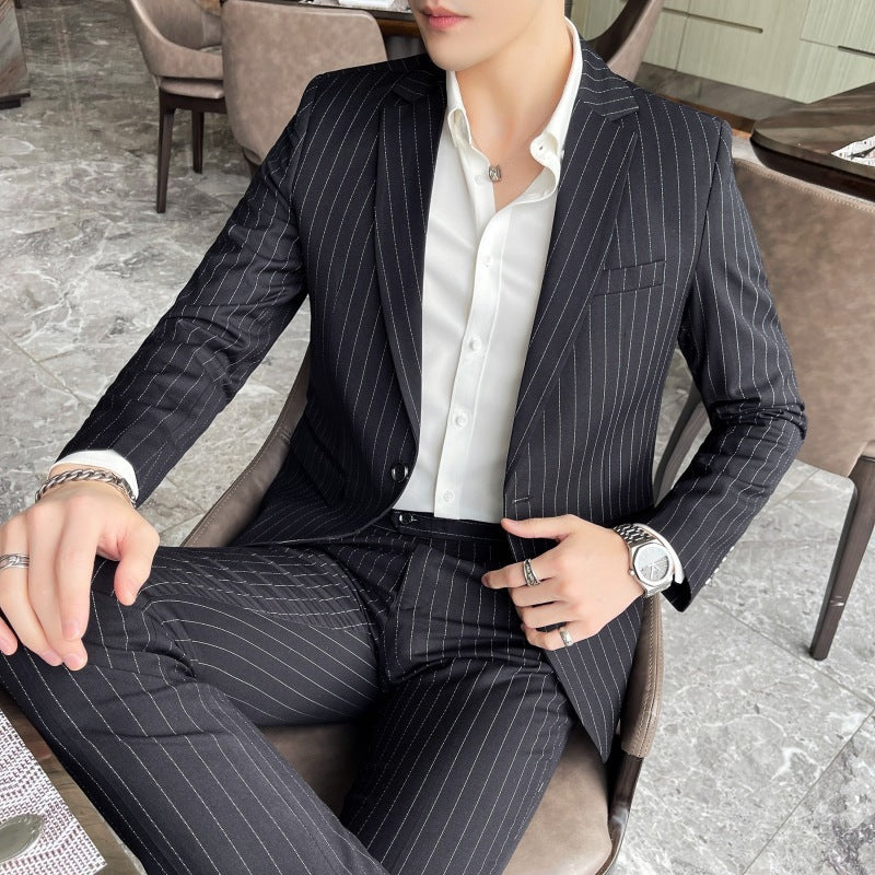 Men's Stripe Trendy Casual Handsome Two-piece Suit Bigbuy