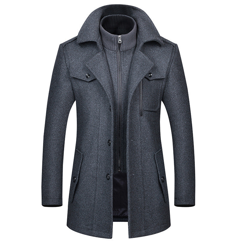 Men's Woolen Coat Fashion Double Collar Cold-resistant Bigbuy