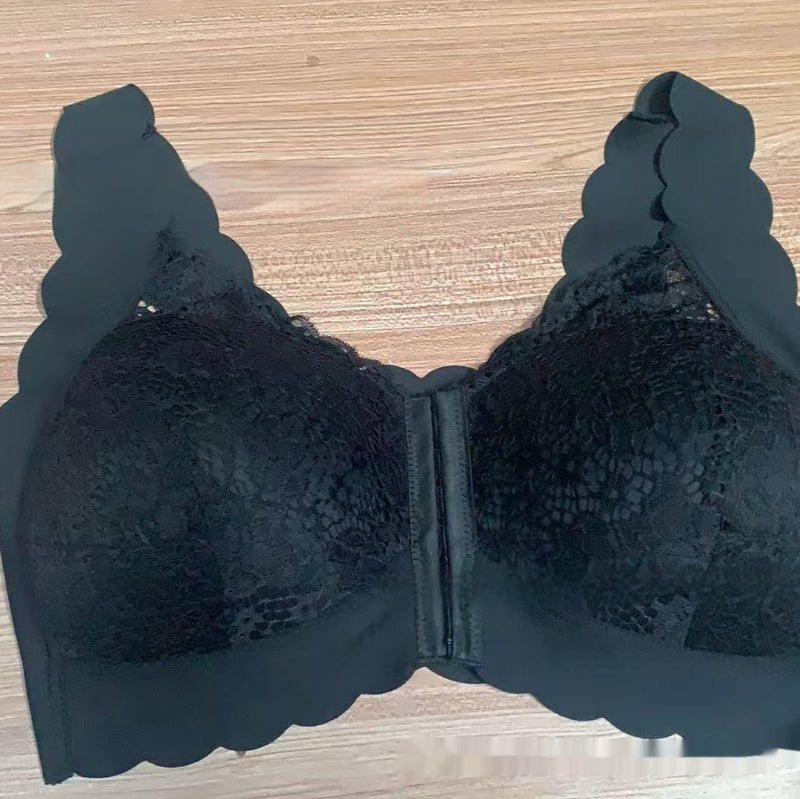 French Style Lace Thin Gathering Bra Front Buckle Large Size Without Steel Ring Breathable Bigbuy