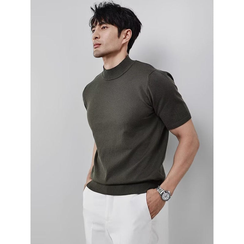Knitwear Men's Ice Silk Half Turtleneck Solid Color Bigbuy