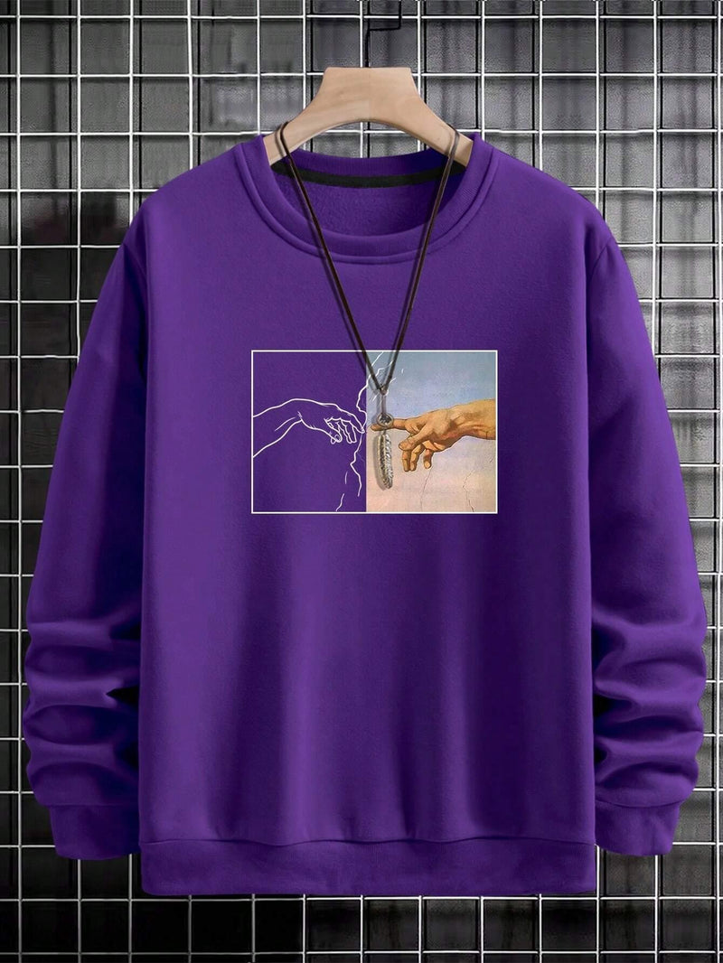 Street Style Men's Hand Printed Sweatshirt Bigbuy