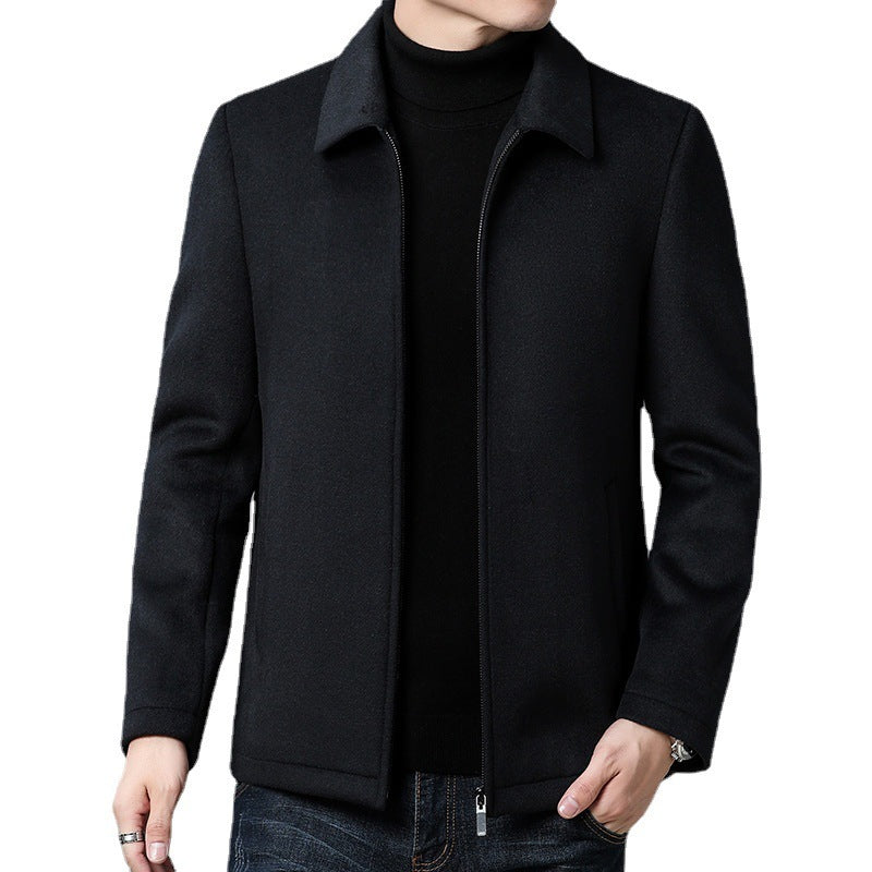 Men's Casual Polo Collar Woolen Jacket Woolen Coat Men's Clothing Bigbuy