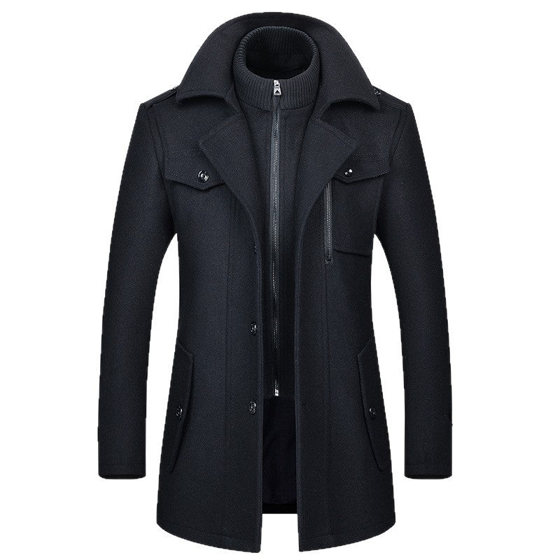 Men's Woolen Coat Fashion Double Collar Cold-resistant Bigbuy
