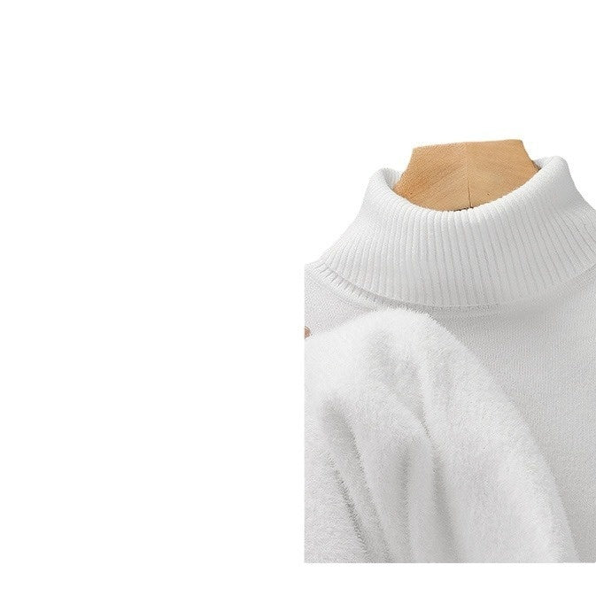 Men's Versatile Knitted Turtleneck Solid Color With Fur Sweater Bigbuy